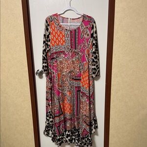 Celeste Vibrant Paisley and Leopard Print Dress Size L